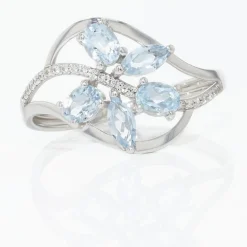 Histoire d'Or Bague Orchidee Or Blanc Topaze Oxyde De Zirconium or blanc topaze bleue Outlet