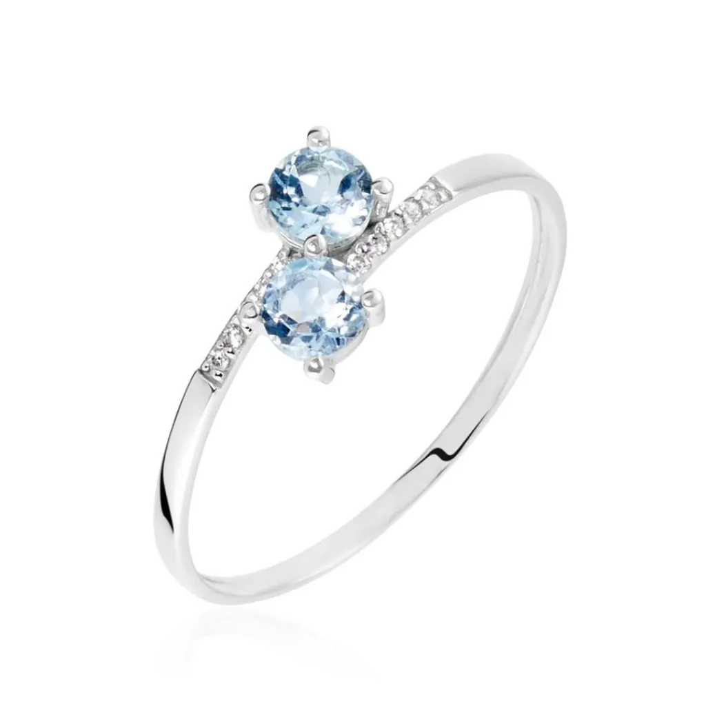 Histoire d'Or Bague Pollie Or Blanc Topaze Bleu Sky Oxyde De Zirconium Discount