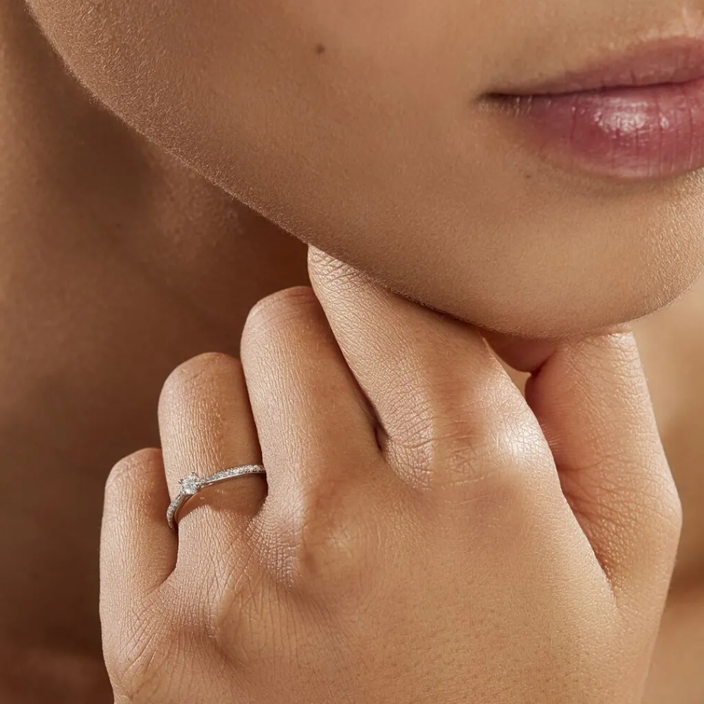 Histoire d'Or Bague Solitaire Hemera or blanc diamant New