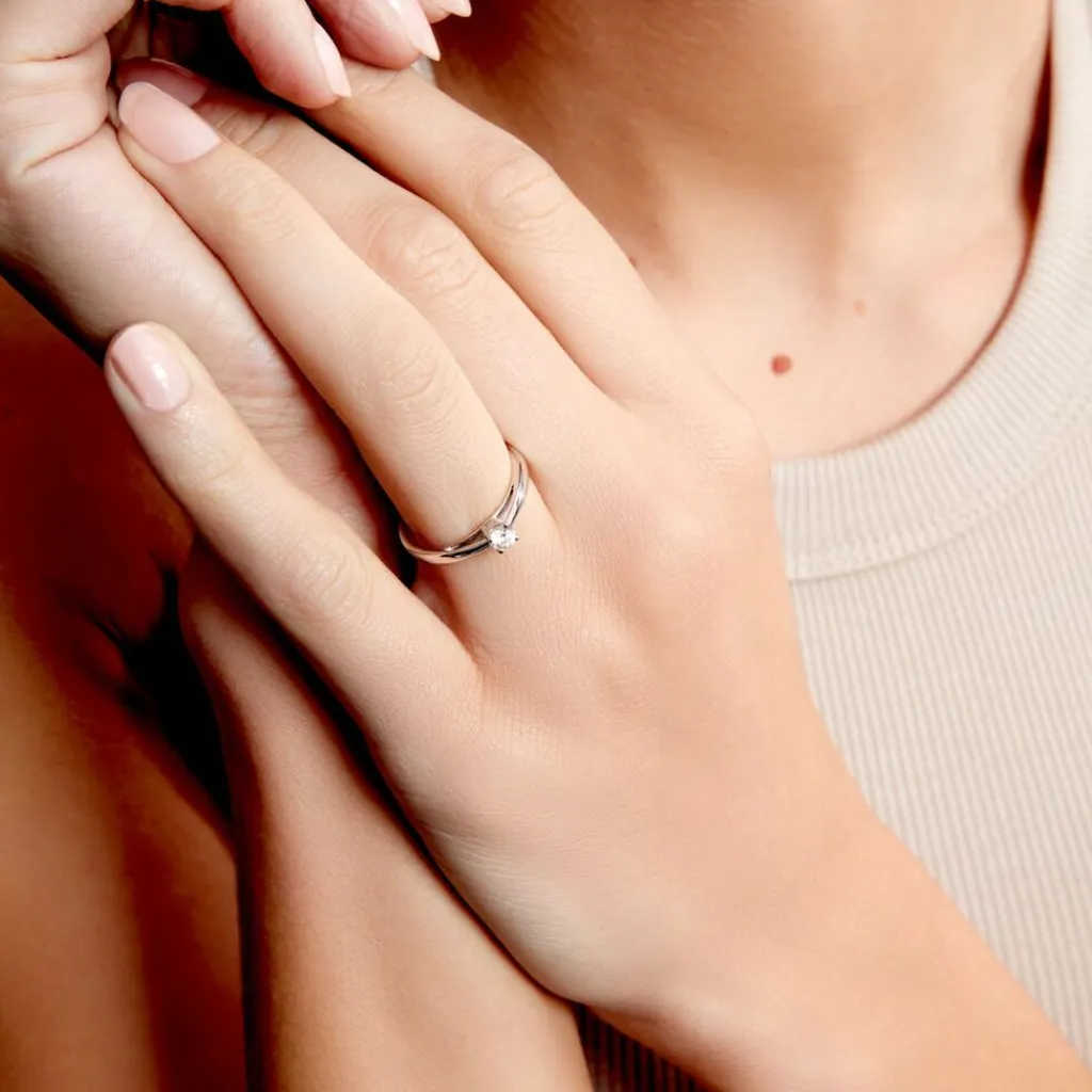 Histoire d'Or Bague Solitaire Iris or blanc diamant New