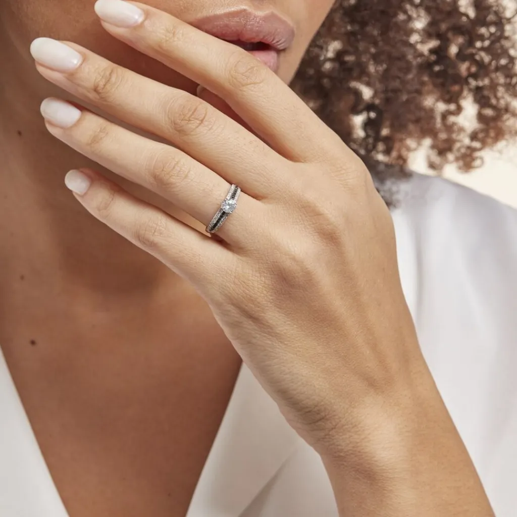 Histoire d'Or Bague Solitaire Katrina Or Blanc Oxyde De Zirconium New