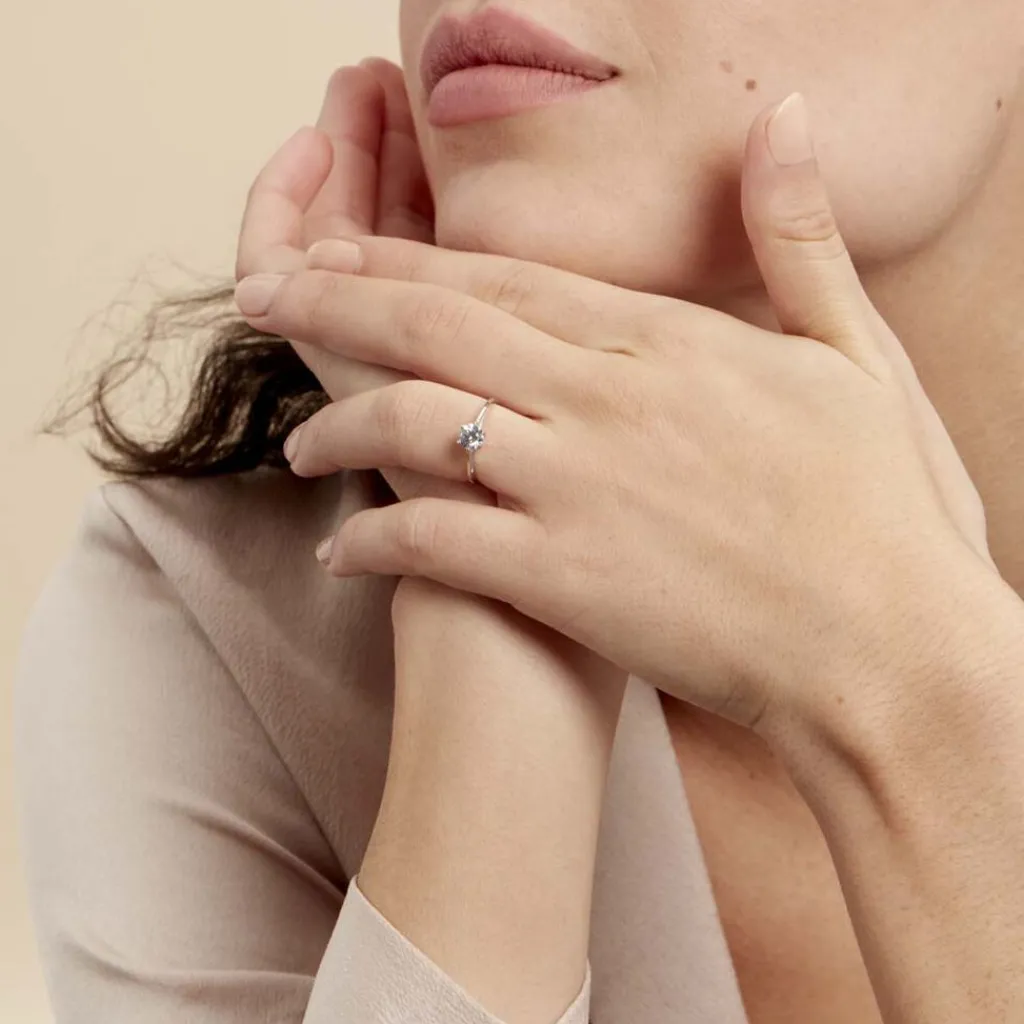 Histoire d'Or Bague Solitaire Lydia Argent Blanc Oxyde De Zirconium New