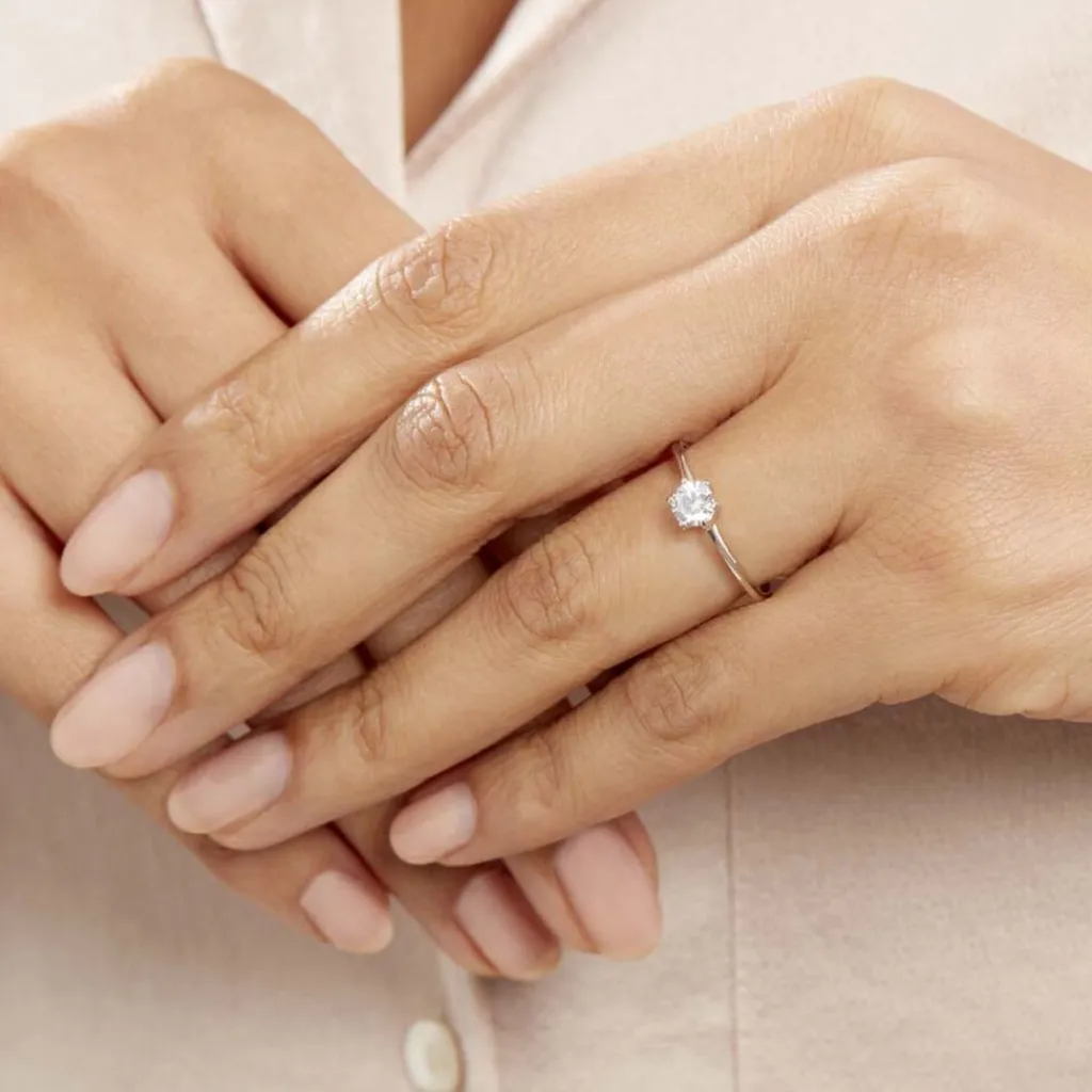 Histoire d'Or Bague Solitaire Lydia Argent Blanc Oxyde De Zirconium New