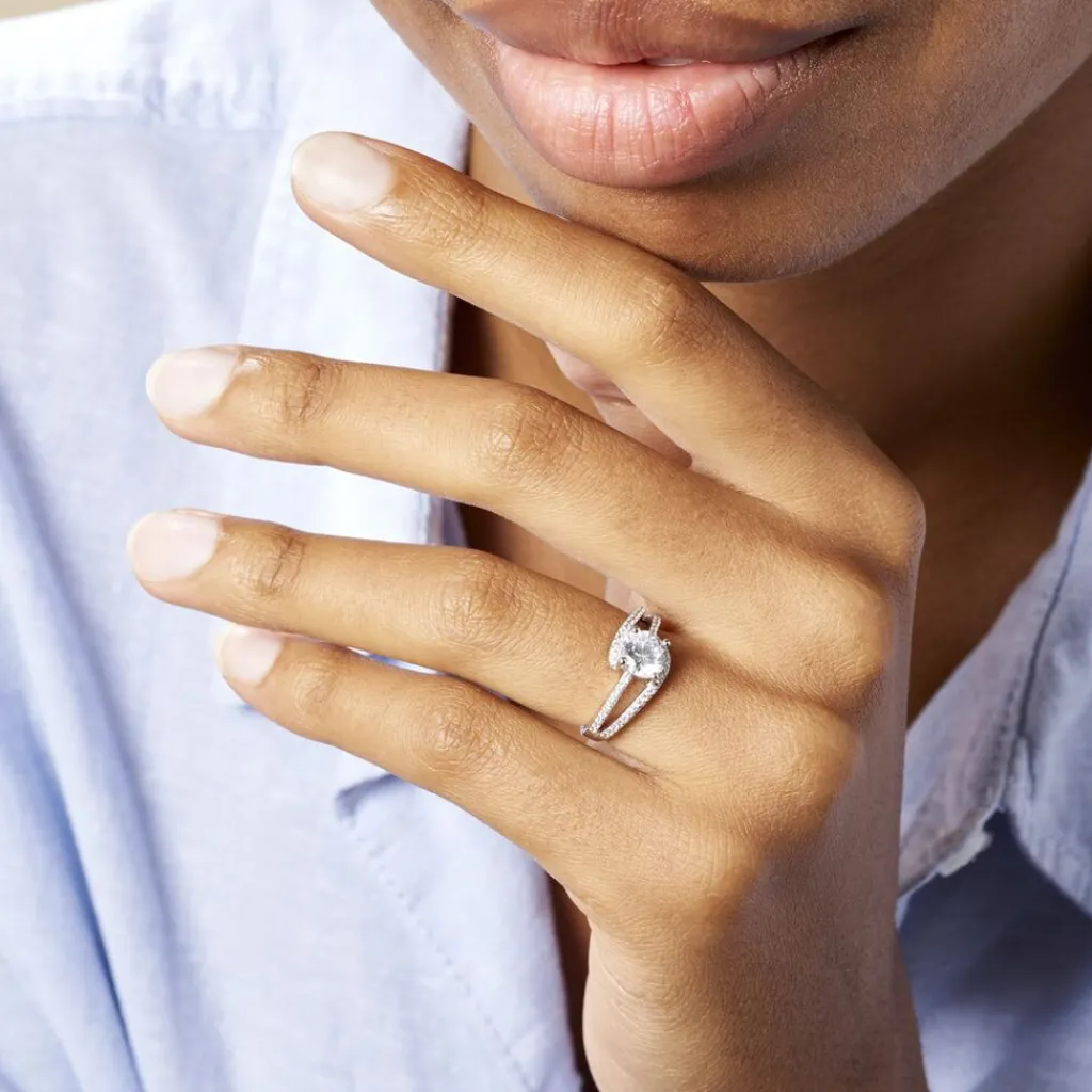 Histoire d'Or Bague Solitaire Maggy Argent Blanc Oxyde De Zirconium New