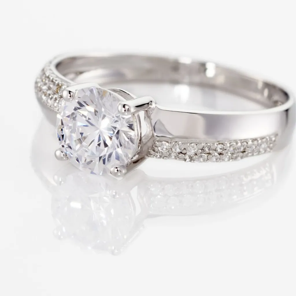 Histoire d'Or Bague Solitaire Messine Or Blanc Oxyde De Zirconium Best