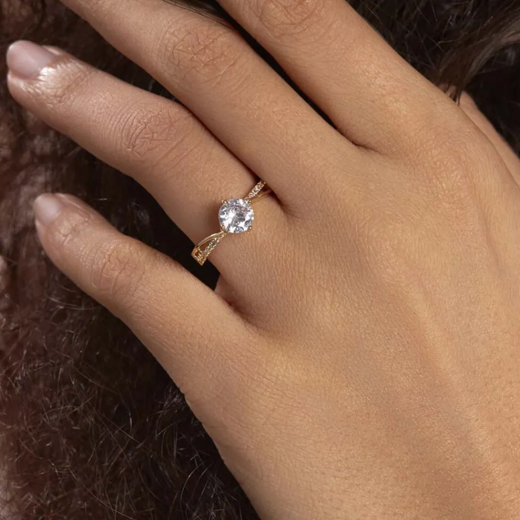 Histoire d'Or Bague Solitaire Sarah-lee Plaqué Or Jaune Oxyde De Zirconium Best