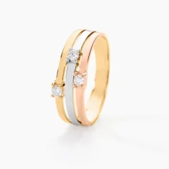 Histoire d'Or Bague Superposition Or Tricolore Diamant New