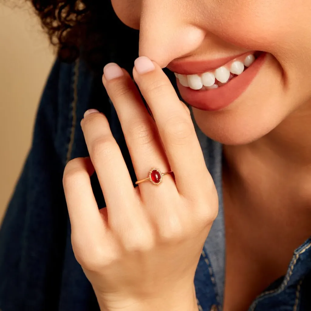 Histoire d'Or Bague Vintage Love Plaqué Or Jaune Agate plaqué or jaune agate rouge Discount