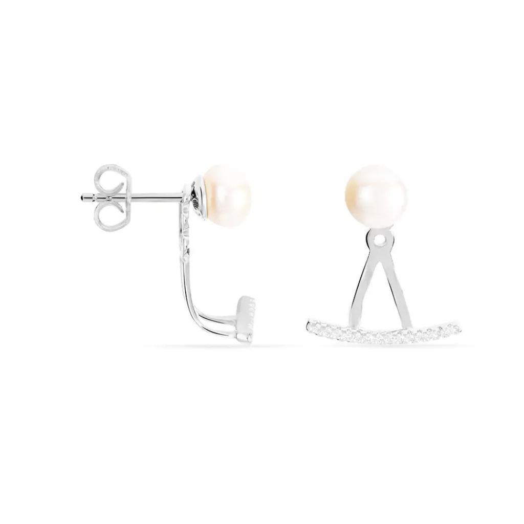 Histoire d'Or Bijoux D'oreilles Sylviane Argent Blanc Perle De Culture Et Oxyde Clearance
