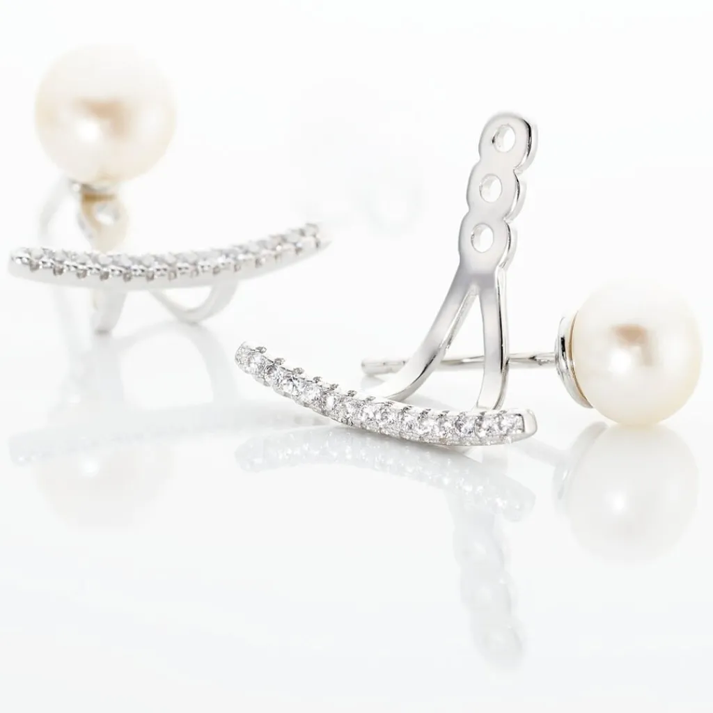 Histoire d'Or Bijoux D'oreilles Sylviane Argent Blanc Perle De Culture Et Oxyde Clearance