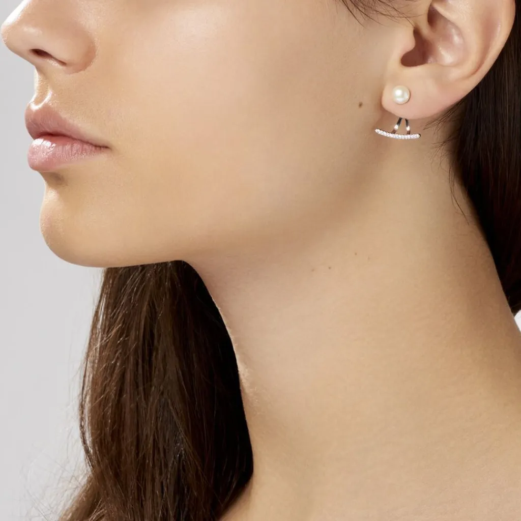 Histoire d'Or Bijoux D'oreilles Sylviane Argent Blanc Perle De Culture Et Oxyde Clearance