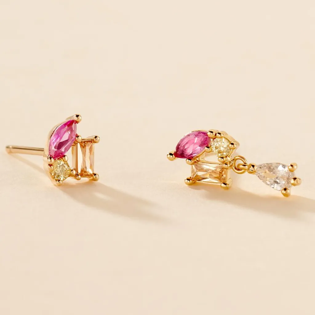 Histoire d'Or Boucle D'oreille Dépareillée Clematis Plaqué Or Jaune Spinelle Oxyde Clearance