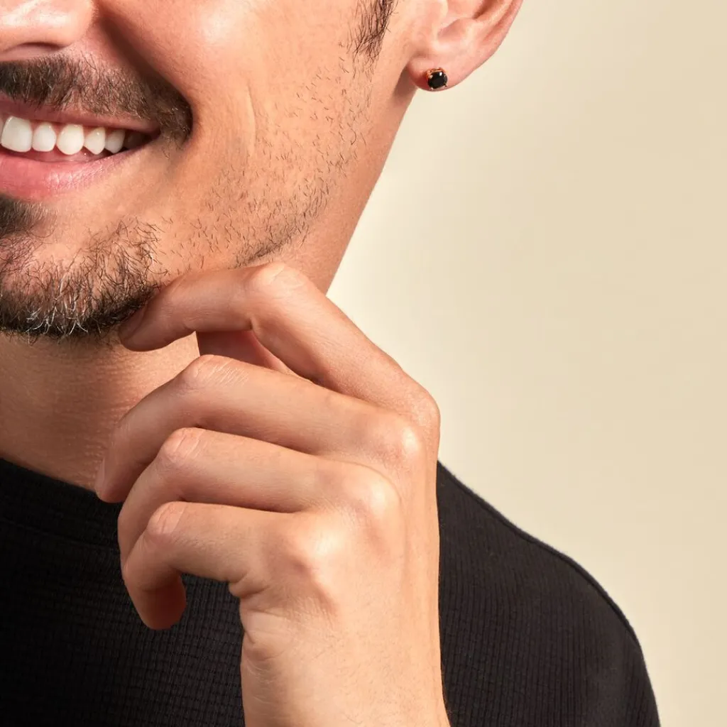 Histoire d'Or Boucle D'oreille Puce Unitaire Adam Plaqué Or Jaune Oxyde De Zirconium plaqué or jaune oxyde noir Best