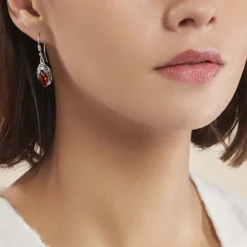 Histoire d'Or Boucles D'oreilles Argent Blanc Enya Ambre New