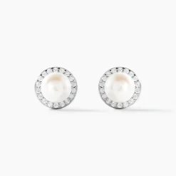 Histoire d'Or Boucles D'oreilles Clips Argent Blanc Valerio Perles Oxydes New