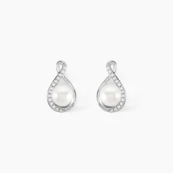 Histoire d'Or Boucles D'oreilles Davy Or Blanc Perle De Culture Oxyde Clearance