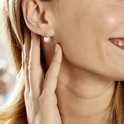 Histoire d'Or Boucles D'oreilles Davy Or Blanc Perle De Culture Oxyde Clearance