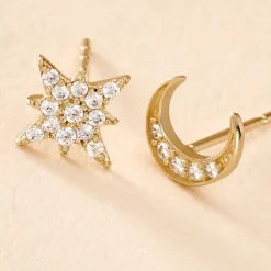 Histoire d'Or Boucles D'oreilles Dépareillées Munroe Or Jaune Oxyde De Zirconium Hot