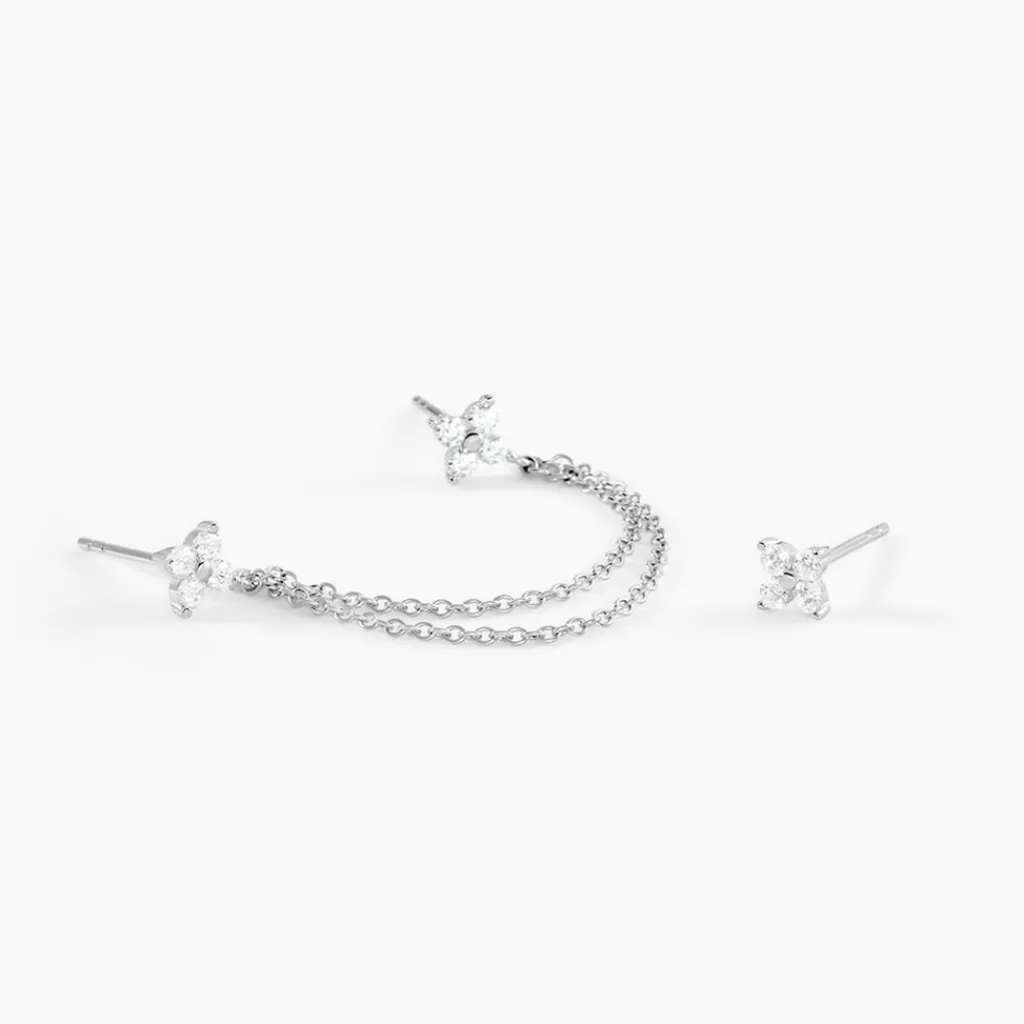 Histoire d'Or Boucles D'oreilles Dépareillées June Argent Blanc Oxyde De Zirconium Hot
