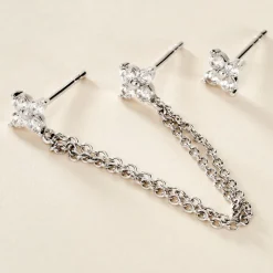 Histoire d'Or Boucles D'oreilles Dépareillées June Argent Blanc Oxyde De Zirconium Hot