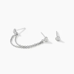Histoire d'Or Boucles D'oreilles Dépareillées June Argent Blanc Oxyde De Zirconium Clearance