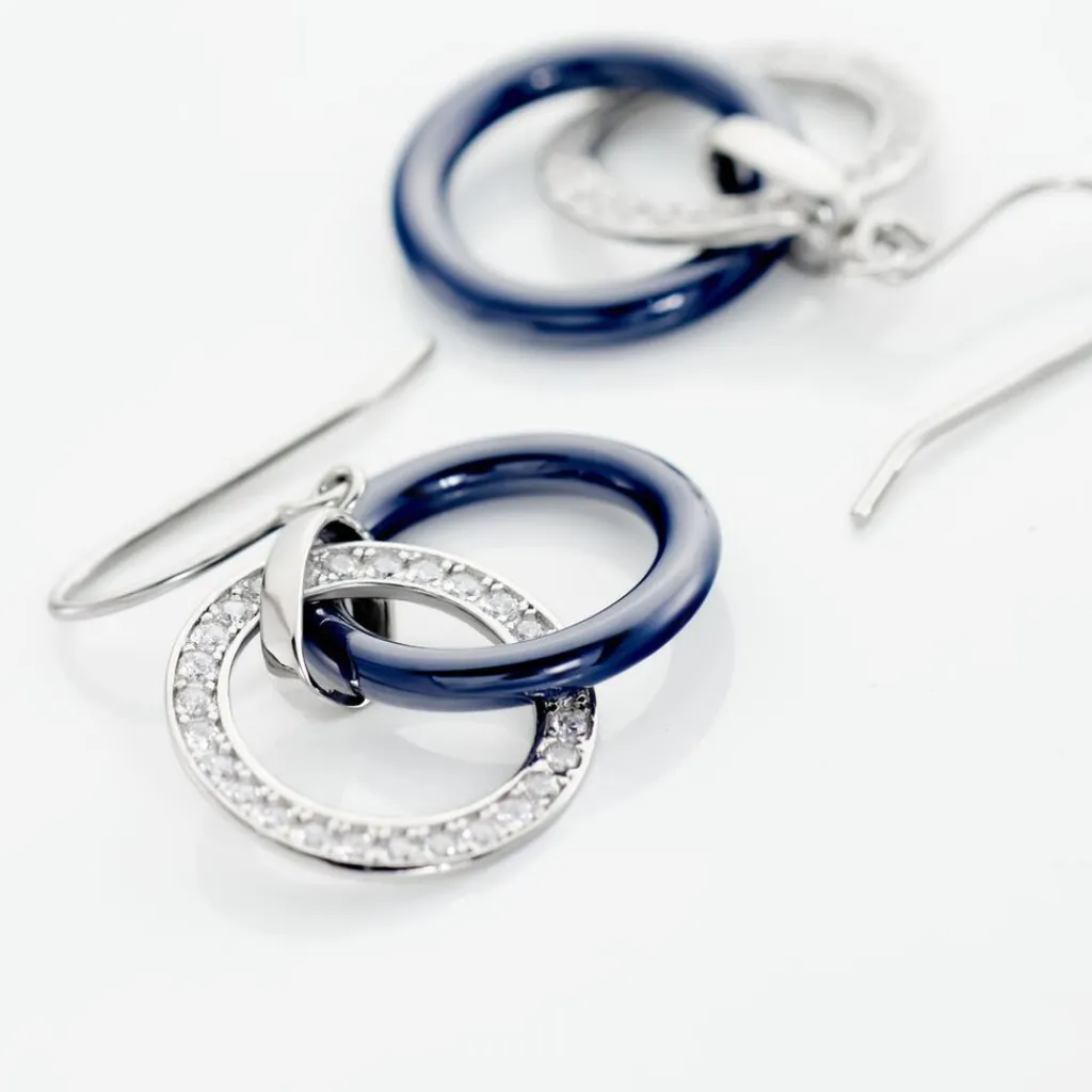 Histoire d'Or Boucles D'oreilles Pendantes Grizzel Argent Blanc Céramique Oxyde argent blanc céramique bleue Sale