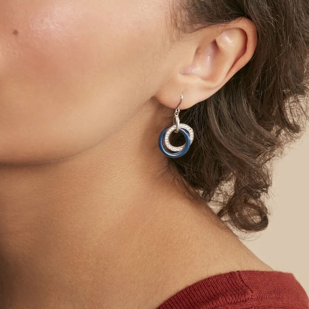 Histoire d'Or Boucles D'oreilles Pendantes Grizzel Argent Blanc Céramique Oxyde argent blanc céramique bleue Sale