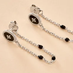 Histoire d'Or Boucles D'oreilles Pendantes Polka Argent Blanc Hot