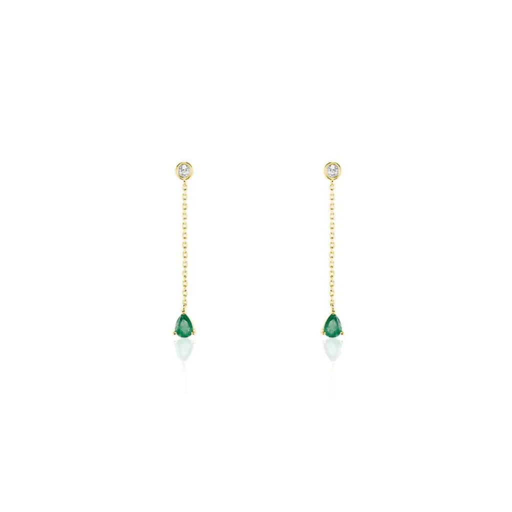 Histoire d'Or Boucles D'oreilles Pendantes Gracilia Or Jaune Emeraude Diamant