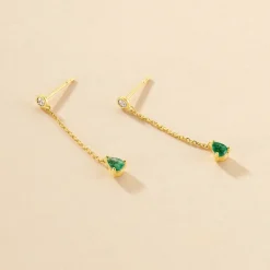 Histoire d'Or Boucles D'oreilles Pendantes Gracilia Or Jaune Emeraude Diamant