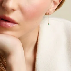 Histoire d'Or Boucles D'oreilles Pendantes Gracilia Or Jaune Emeraude Diamant