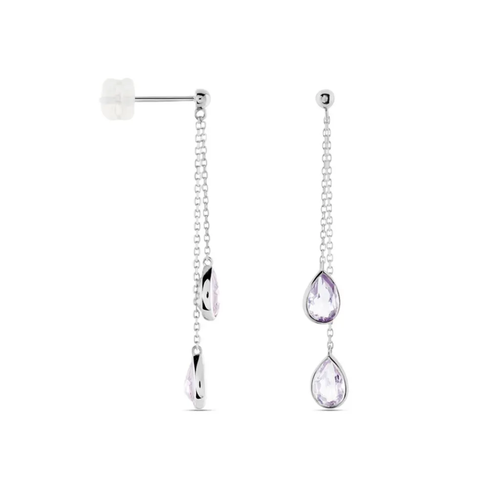 Histoire d'Or Boucles D'oreilles Pendantes Djime Or Blanc Amethyste or blanc amethyste violette