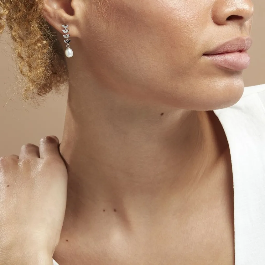 Histoire d'Or Boucles D'oreilles Pendantes Giacobbe Argent Blanc Perle De Culture New