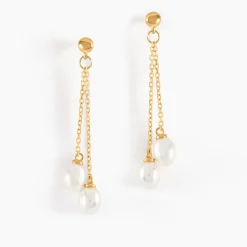 Histoire d'Or Boucles D'oreilles Pendantes Carrine 2 Fils Or Jaune Perle De Culture Hot