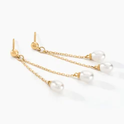 Histoire d'Or Boucles D'oreilles Pendantes Carrine 2 Fils Or Jaune Perle De Culture Hot