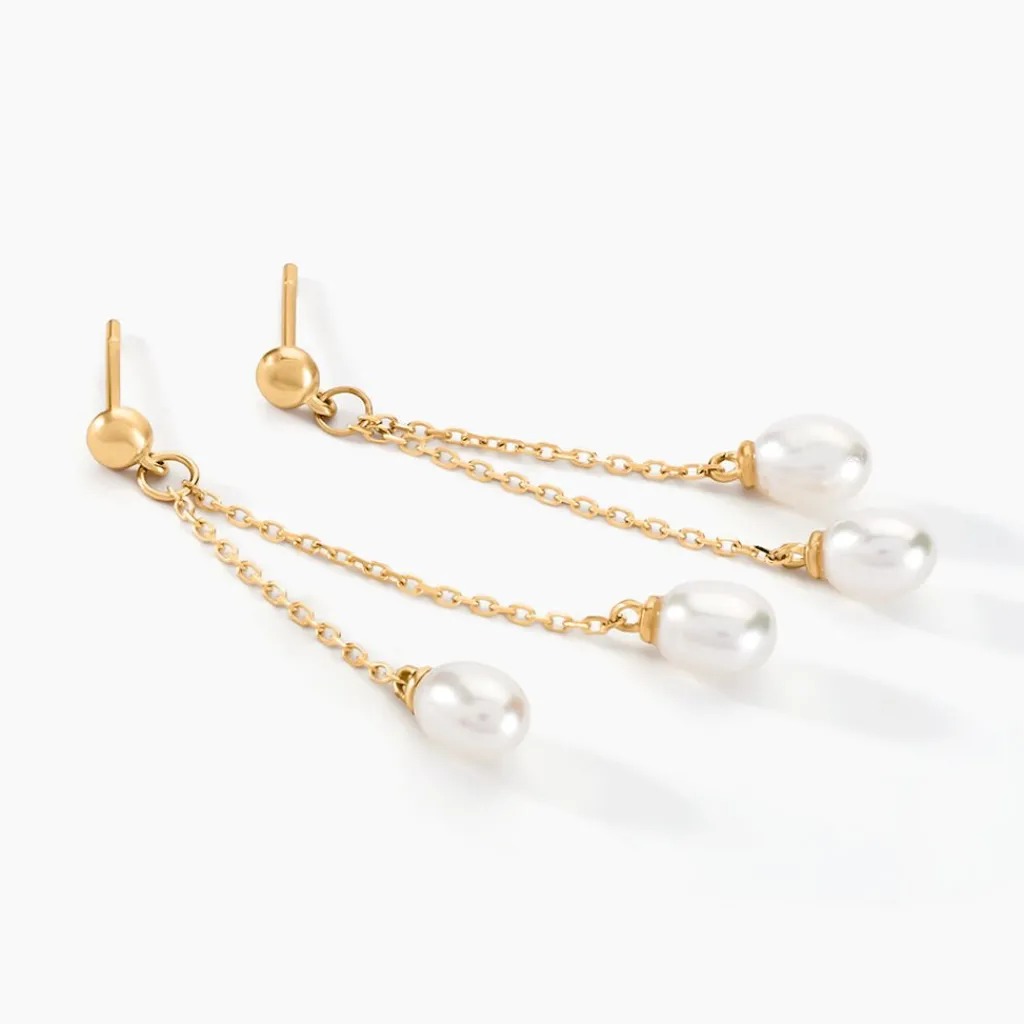 Histoire d'Or Boucles D'oreilles Pendantes Carrine 2 Fils Or Jaune Perle De Culture Hot