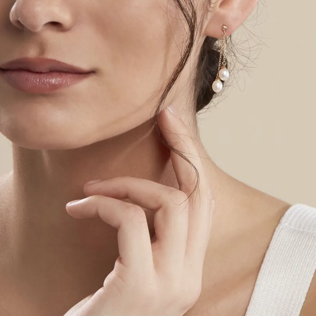 Histoire d'Or Boucles D'oreilles Pendantes Carrine 2 Fils Or Jaune Perle De Culture Hot