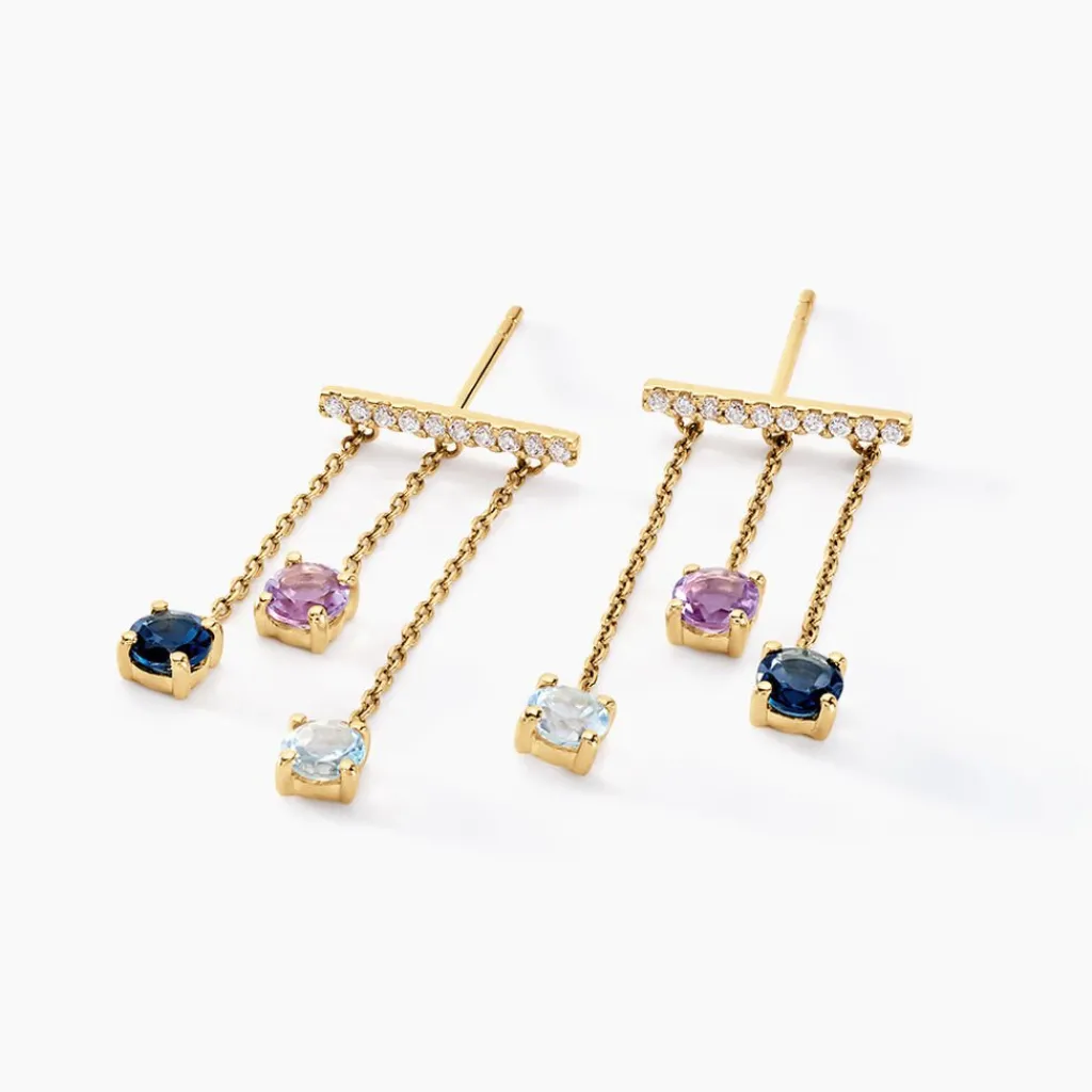 Histoire d'Or Boucles D'oreilles Pendantes Universe Or Jaune Topaze Améthyste or jaune topaze bleu london