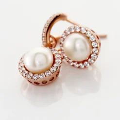 Histoire d'Or Boucles D'oreilles Pendantes Olivia Argent Rose Perle Culture Oxyde Sale