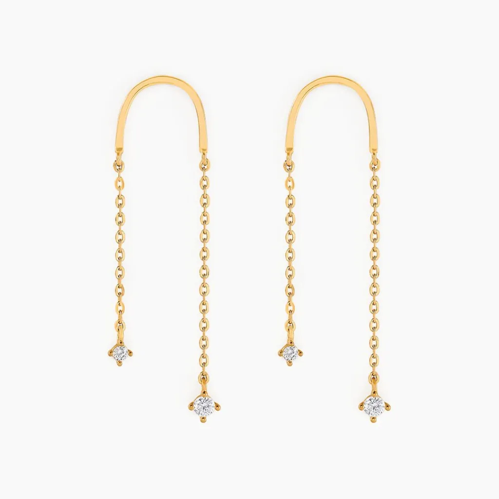 Histoire d'Or Boucles D'oreilles Pendantes Falling Star Or Jaune Oxyde De Zirconium New