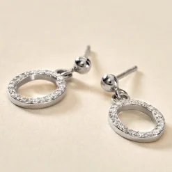 Histoire d'Or Boucles D'oreilles Pendantes Kimber Argent Blanc Oxyde De Zirconium New