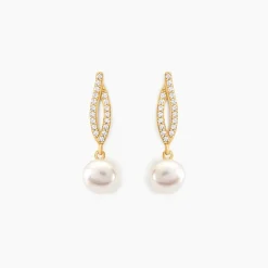 Histoire d'Or Boucles D'oreilles Pendantes Tesnimae Or Jaune Oxyde Perle De Culture Discount