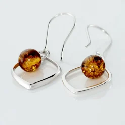 Histoire d'Or Boucles D'oreilles Pendantes Iva Argent Blanc Ambre New