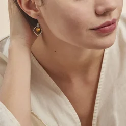 Histoire d'Or Boucles D'oreilles Pendantes Iva Argent Blanc Ambre New