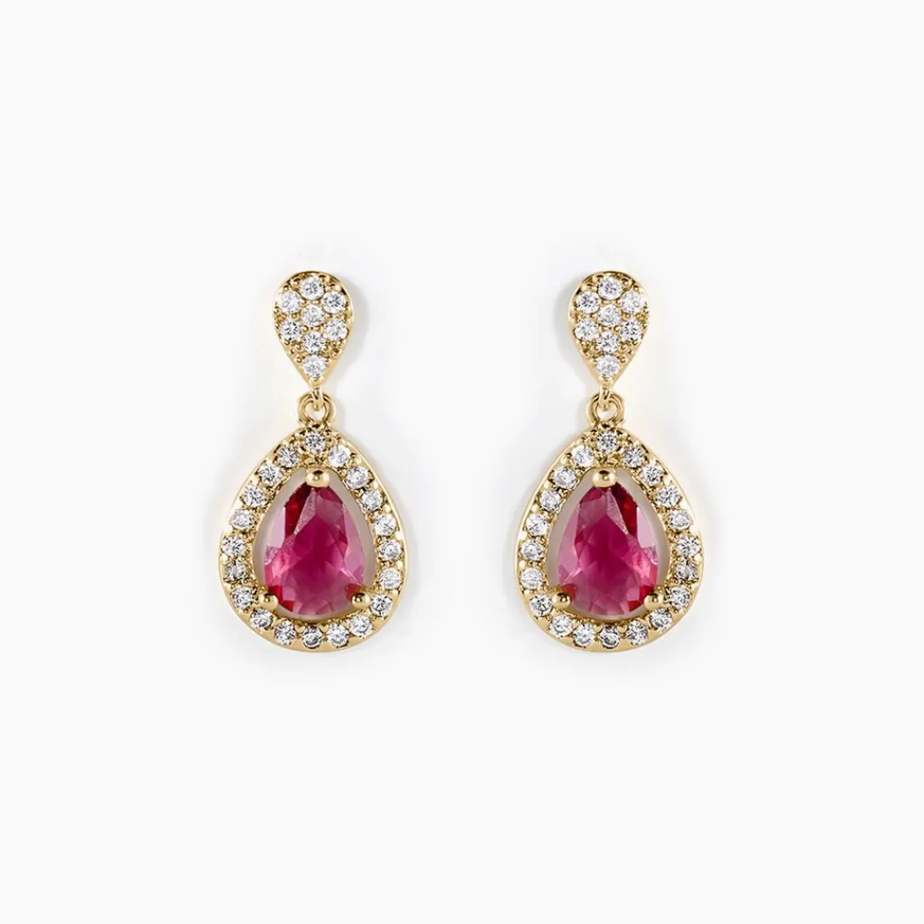 Histoire d'Or Boucles D'oreilles Pendantes Brigita Plaqué Or Pierre Et Oxyde plaqué or jaune pierre rouge Sale