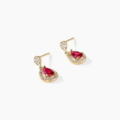 Histoire d'Or Boucles D'oreilles Pendantes Brigita Plaqué Or Pierre Et Oxyde plaqué or jaune pierre rouge Sale