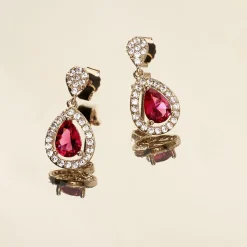 Histoire d'Or Boucles D'oreilles Pendantes Brigita Plaqué Or Pierre Et Oxyde plaqué or jaune pierre rouge Sale