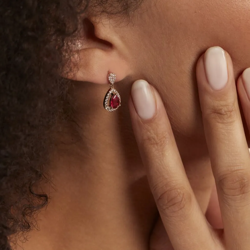 Histoire d'Or Boucles D'oreilles Pendantes Brigita Plaqué Or Pierre Et Oxyde plaqué or jaune pierre rouge Sale