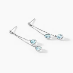 Histoire d'Or Boucles D'oreilles Pendantes Carlyn Or Blanc Topaze or blanc topaze bleu sky Sale