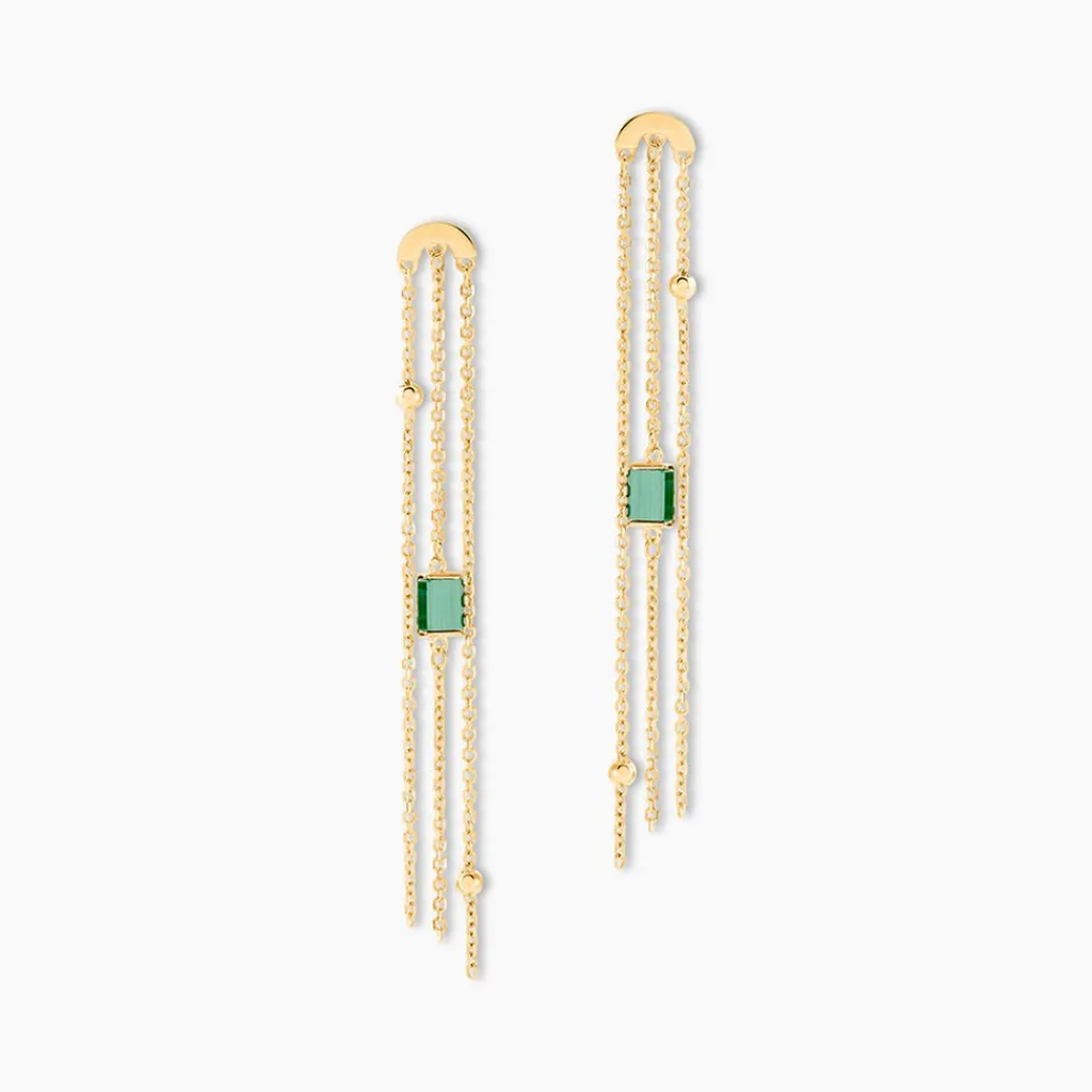 Histoire d'Or Boucles D'oreilles Pendantes Mirage Or Jaune Malachite Discount